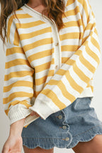 Button Front Stripped Sweater