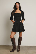 Textured Lace Puff Sleeve Mini Dress