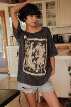 Tigers & Stars Vintage-Wash Oversized Graphic Tee – Charcoal