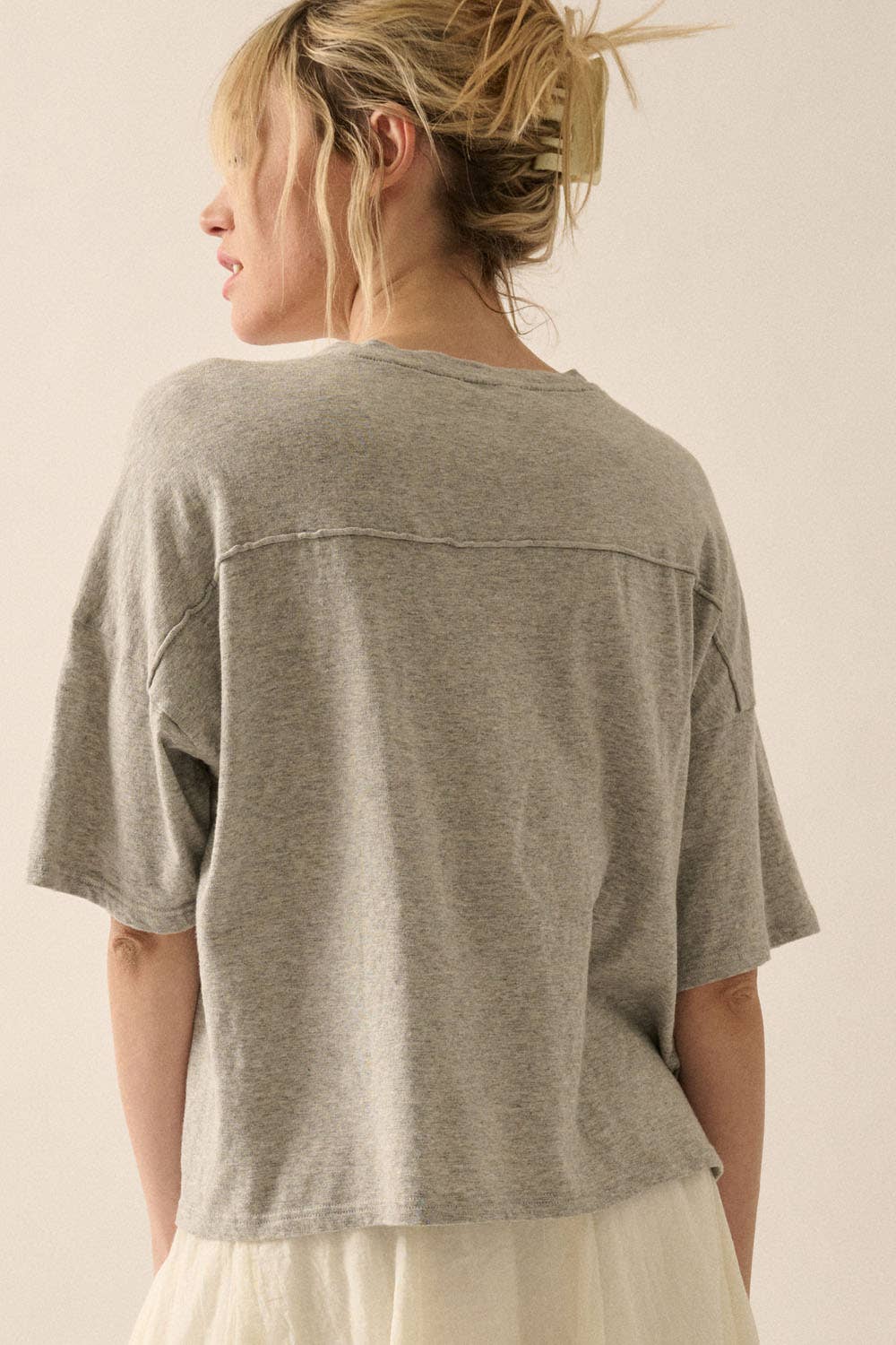 Easy Fit Mineral-Wash Slub Knit Tee – Heather Grey