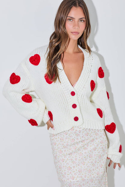 KNITTED CARDIGAN WITH BUBBLE HEART DETAIL