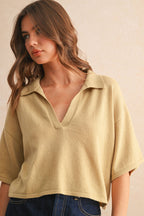 V-NECK CROP POLO SHIRT