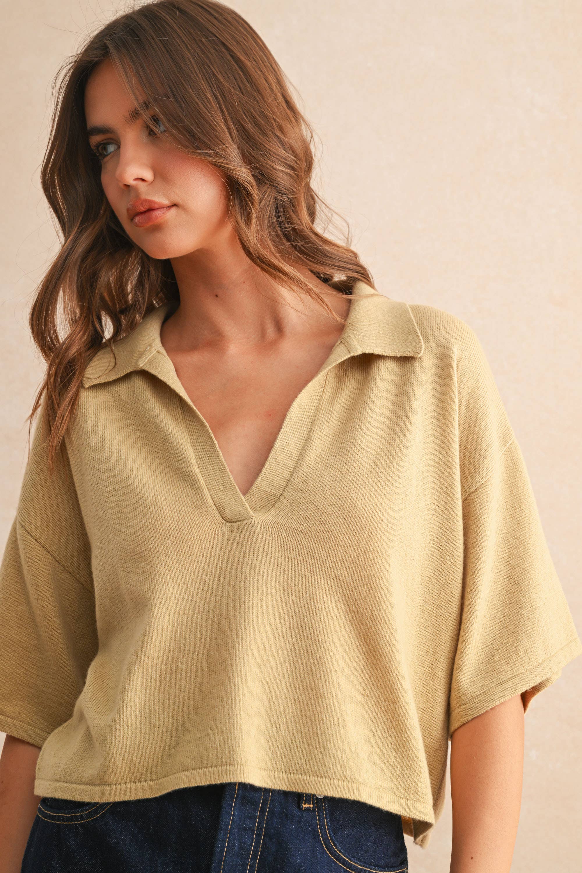 V-NECK CROP POLO SHIRT