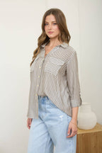 Stripe Collared Button-Down Lightweight Shirt (color options)