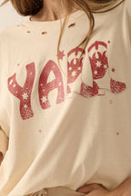 Y'all Cowboy Distressed Vintage-Wash Western Graphic Tee
