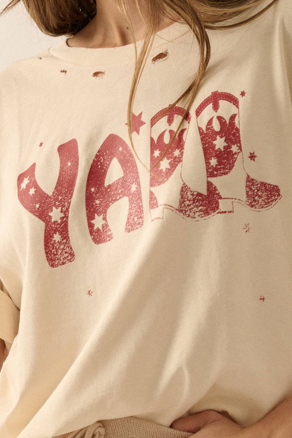 Y'all Cowboy Distressed Vintage-Wash Western Graphic Tee