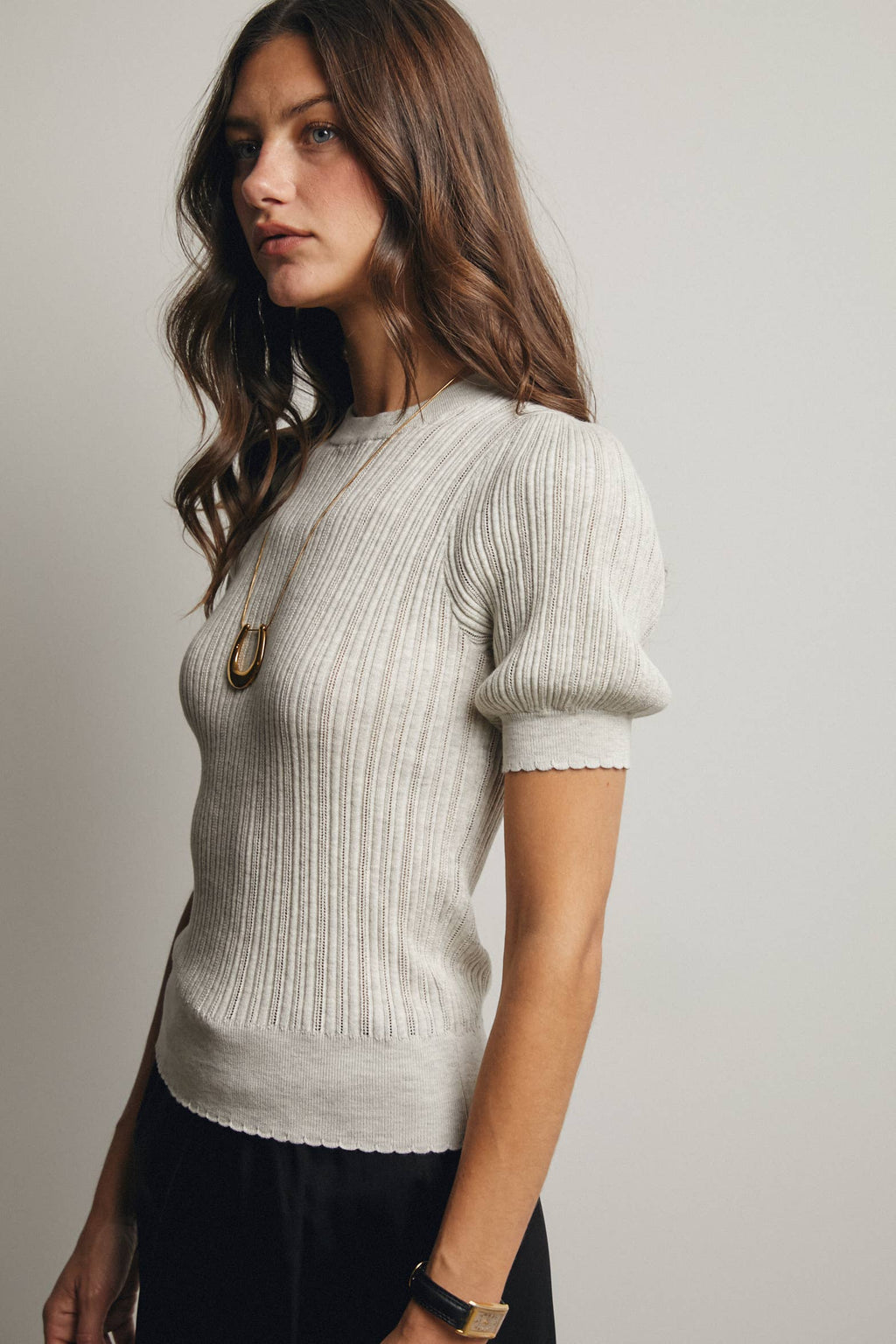 Textured Knit Puff Sleeve Top
