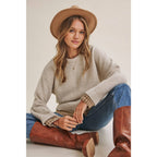 Country Road Layered Plaid Hem Twofer Sweater Top – Light Oatmeal
