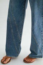 Asymmetric Seamed Straight Jeans – Medium Denim