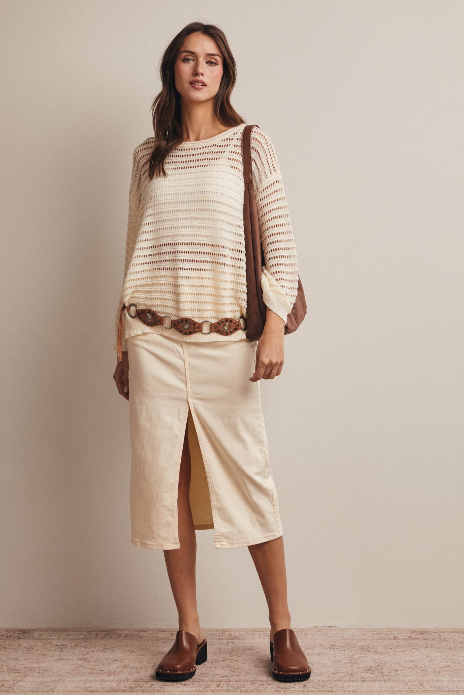Open-knit stripe sweater - final styling view