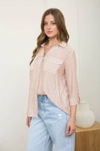 Stripe Collared Button-Down Lightweight Shirt (color options)