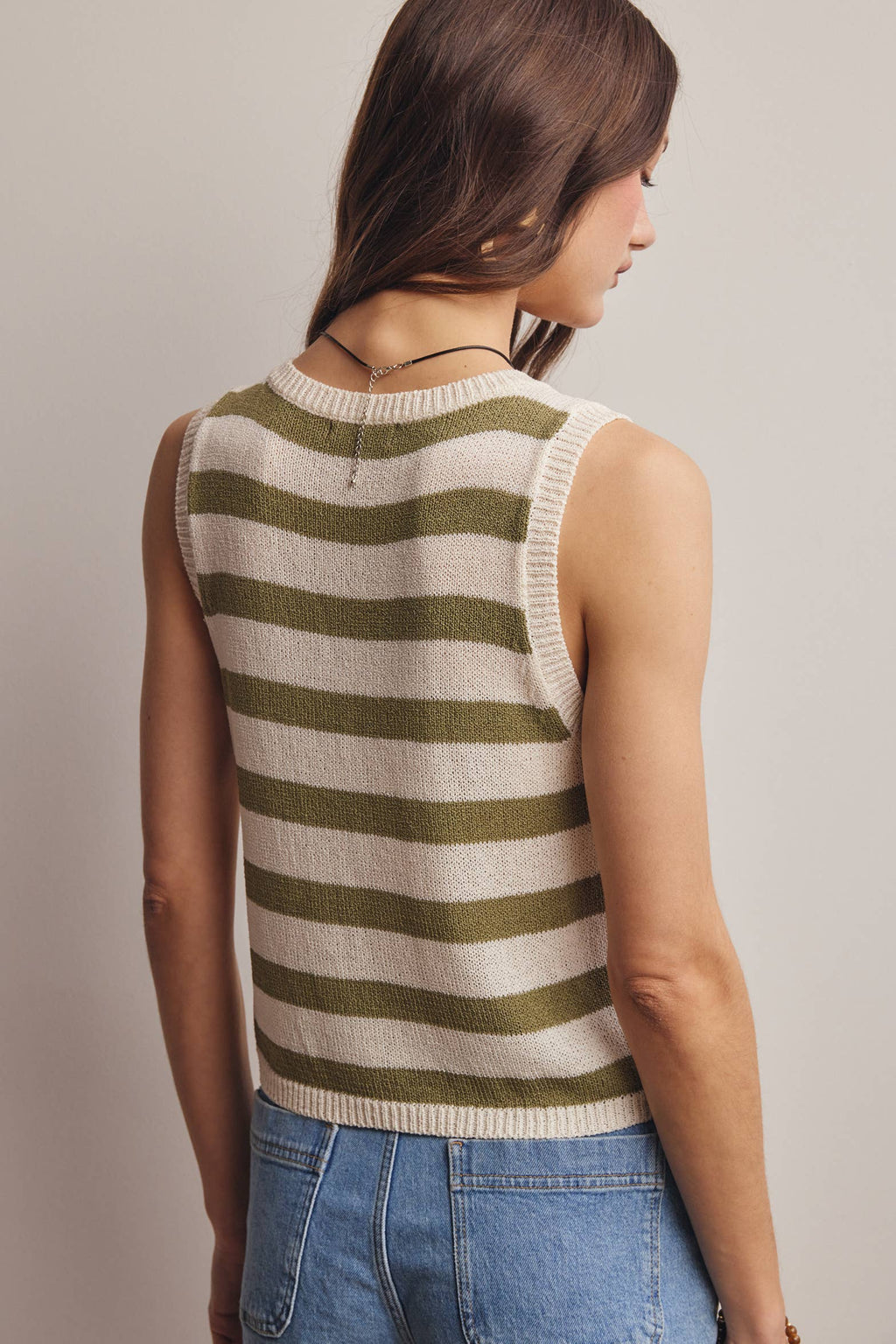 Striped Button-Front Knit Vest Top - Sleeveless Layering Sweater