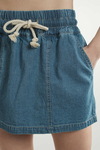 DENIM SMOCKED WAISTBAND SKORTS