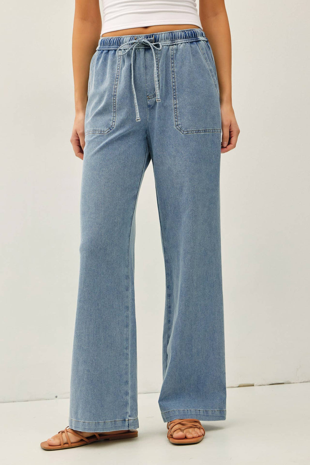 Knit Denim Wide Leg Pull-On Pants
