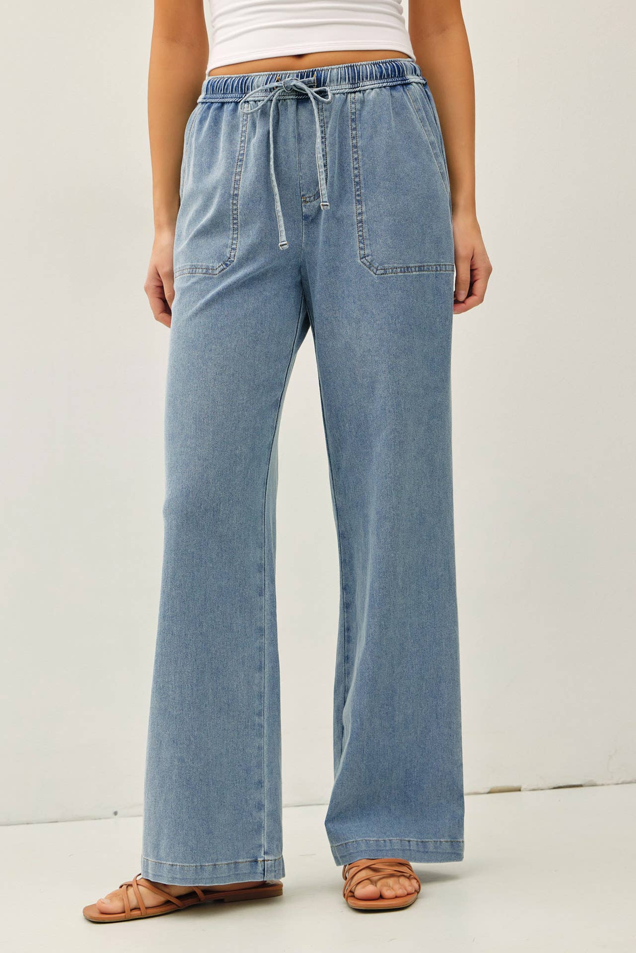 Knit Denim Wide Leg Pull-On Pants