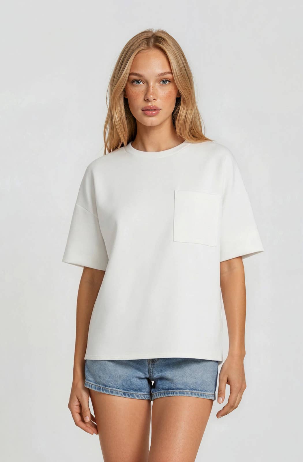 Crew Neck Short Sleeve Pocketed Scuba Top
