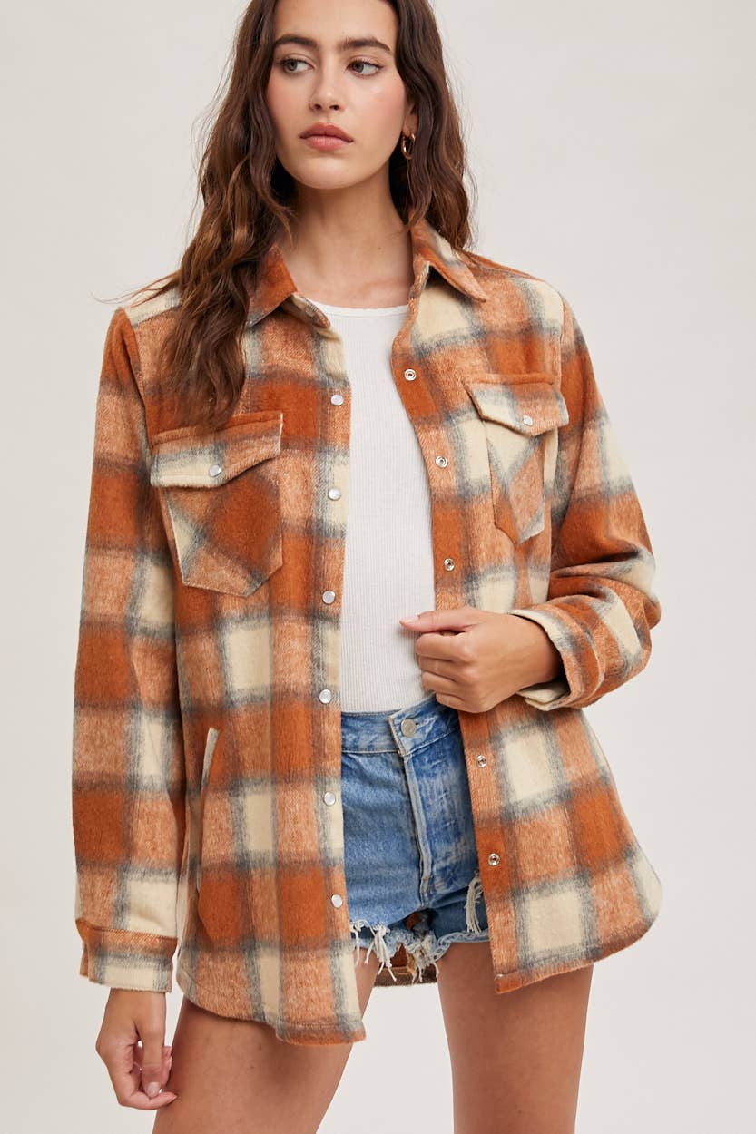 PUMPKIN FLANNEL SHACKET W/ POCKETS