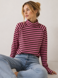 Oversized Striped Mock Neck Long Sleeve Tee