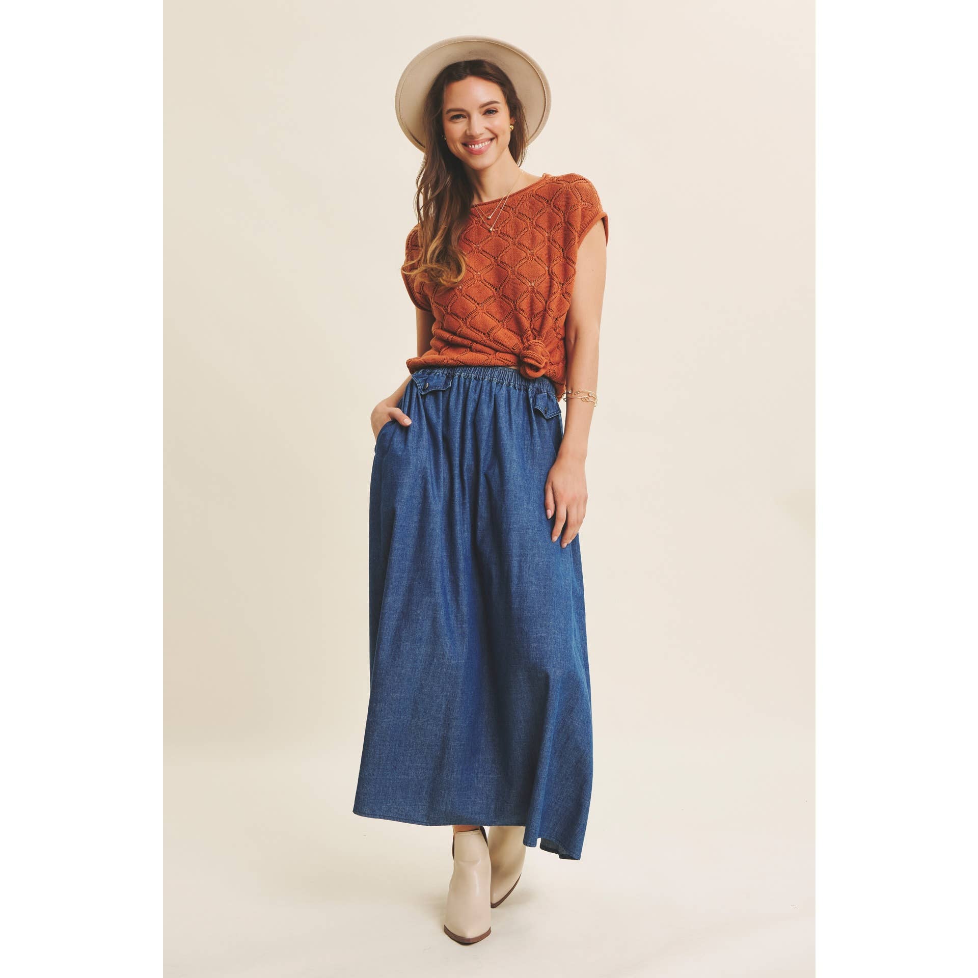 TIMELESS TEXTURED COTTON CABLE KNITTED SWEATER TOP