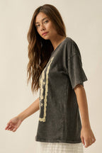 Tigers & Stars Vintage-Wash Oversized Graphic Tee – Charcoal