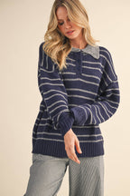 STRIPE SWEATER W/ COLLAR