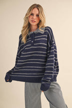 STRIPE SWEATER W/ COLLAR