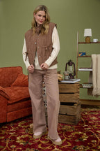 TIE DETAIL SNAP BUTTON DOWN QUILTED PUFFER VEST