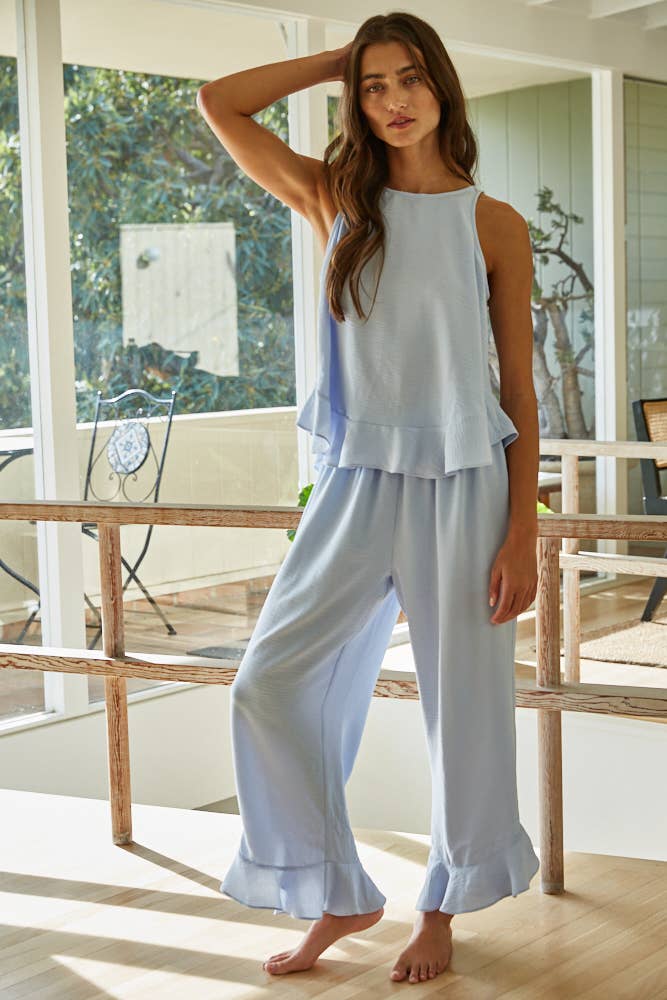 Light Blue Woven Wide Leg Pants