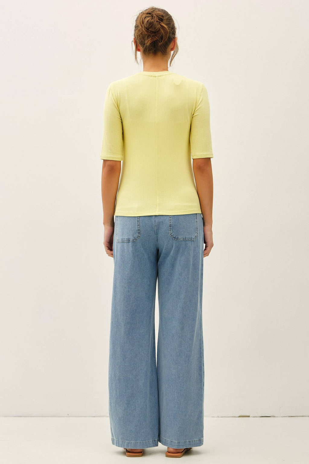 Knit Denim Wide Leg Pull-On Pants