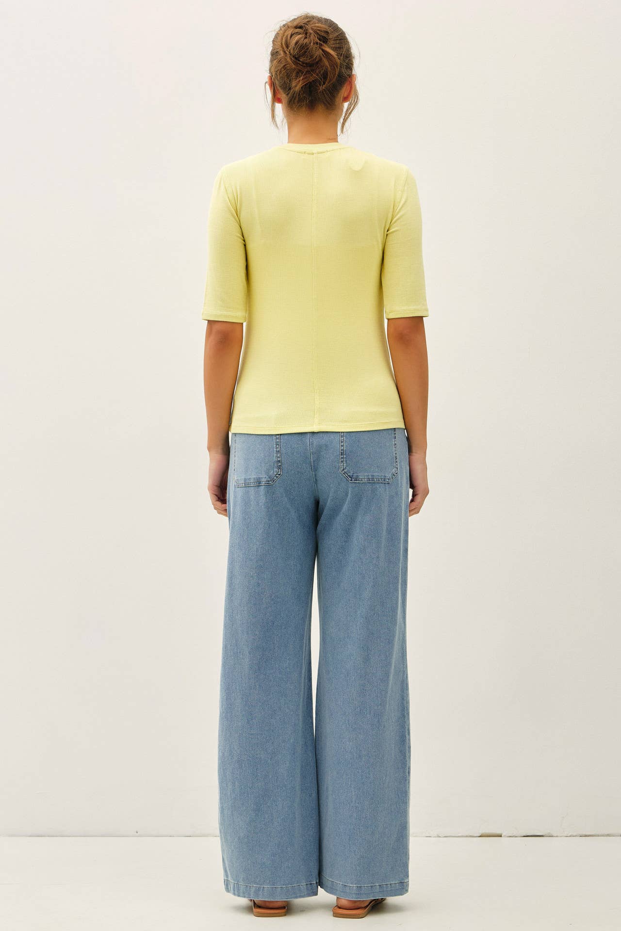 Knit Denim Wide Leg Pull-On Pants