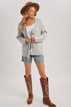 Button Down Fuzzy Heathered Knit Sweater Cardigan
