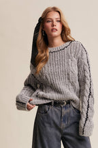 Contrast Stitch Cable Knit Sweater