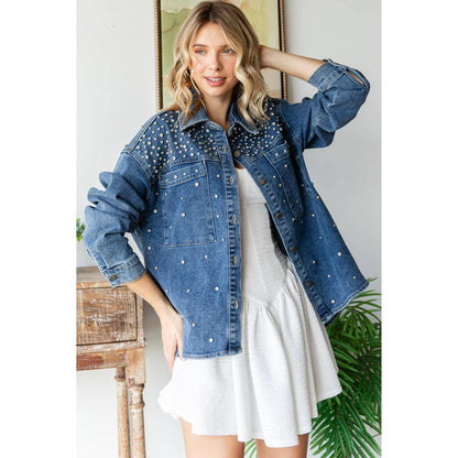 Rhinestone Detail Denim Shacket