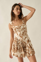 Taupe Floral Print Tiered Ruffle Romper