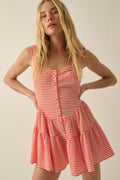 Red Orange Gingham Tiered Ruffle Romper