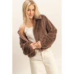 Faux Fur Zip Up Jacket With Plush Collar