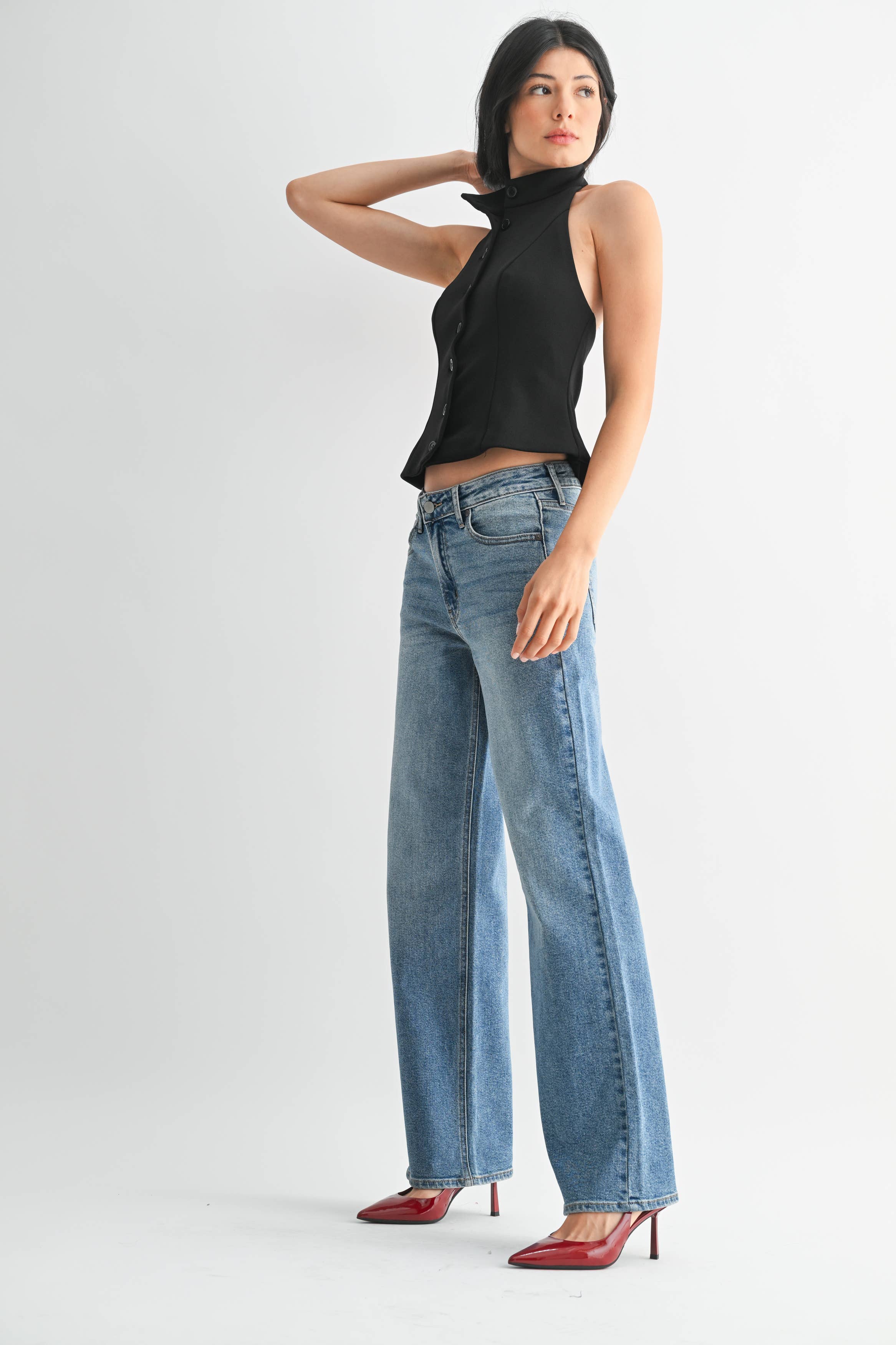 High Rise Full Length Straight Jeans