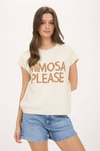 "MIMOSA PLEASE" SHORT SLEEVE PULLOVER SWEATER