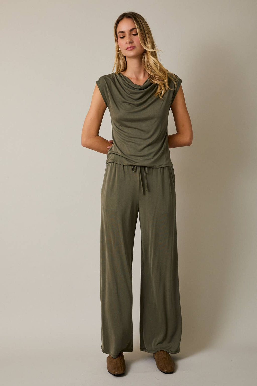 Elastic Waist Drawstring Wide Leg Pants - Flowy Palazzo Pants