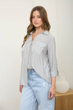 Stripe Collared Button-Down Lightweight Shirt (color options)