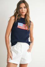Flag Print Knitted Sleeveless Sweater