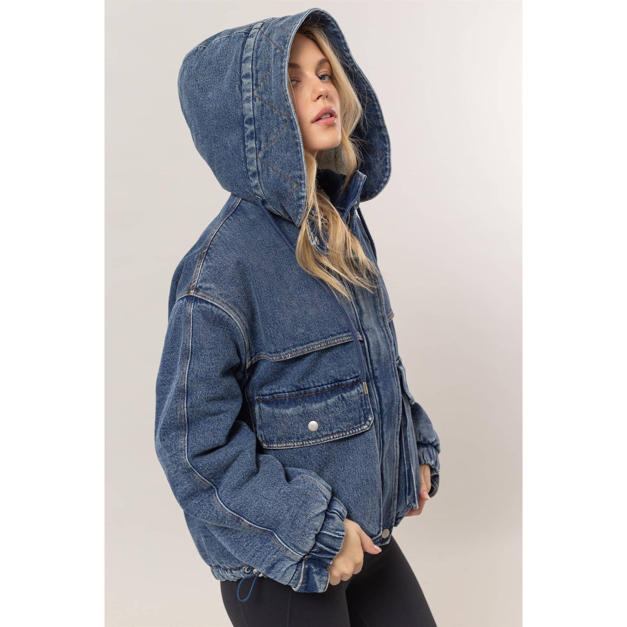 Denim Sherpa Hooded Jacket