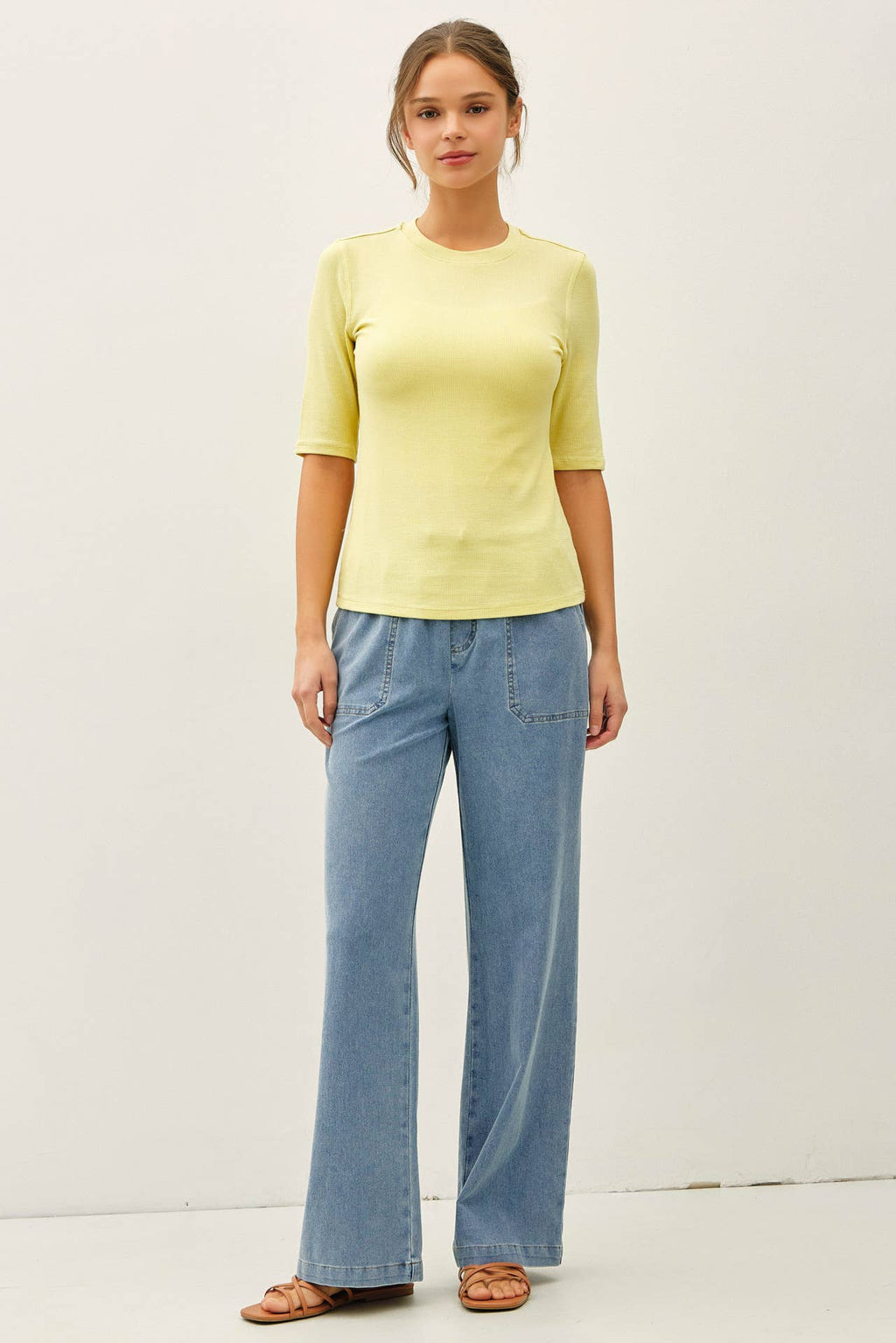 Knit Denim Wide Leg Pull-On Pants