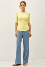 Knit Denim Wide Leg Pull-On Pants