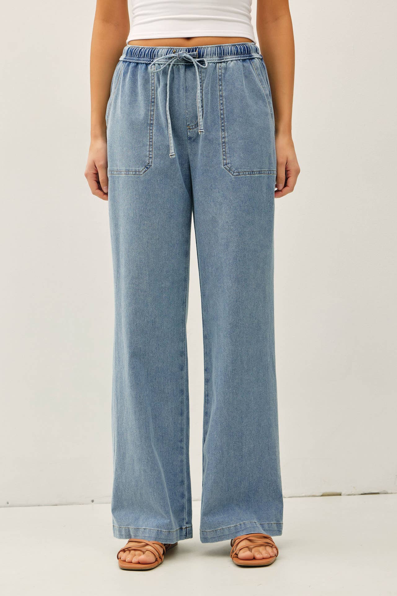 Knit Denim Wide Leg Pull-On Pants