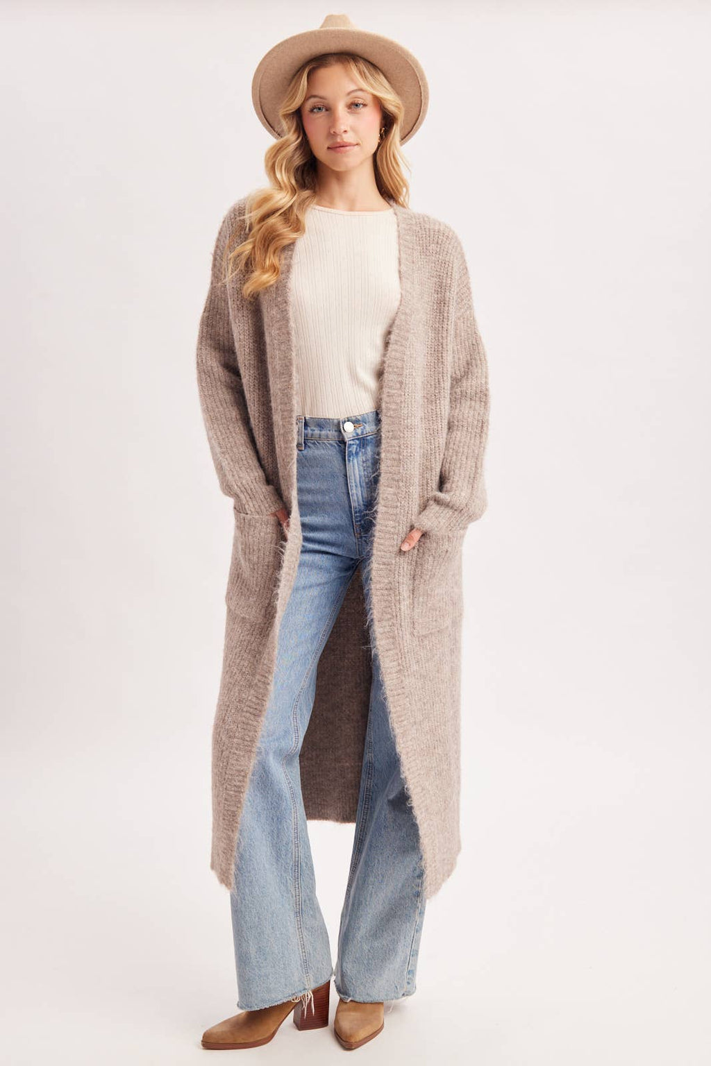 Open Front Longline Fuzzy Knit Cardigan
