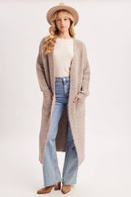 Open Front Longline Fuzzy Knit Cardigan