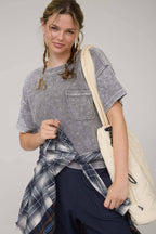 WASHED RIBBED SHORT SLEEVE TEE WITH POCKET