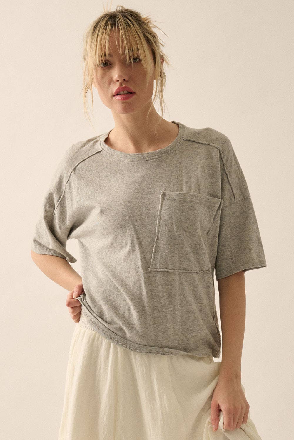 Easy Fit Mineral-Wash Slub Knit Tee – Heather Grey