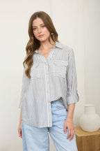 Stripe Collared Button-Down Lightweight Shirt (color options)